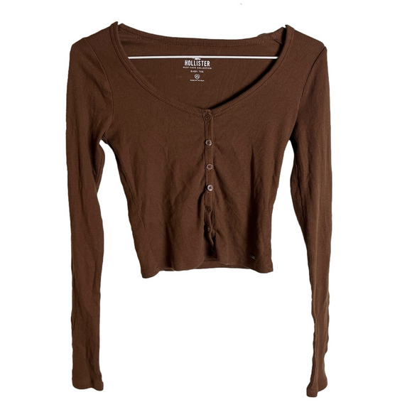 Vintage Hollister Brown Button Down Baby Tee XS Y2K - Picture 5 of 14